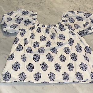 Crewcuts Blue Floral Puff Sleeve Top